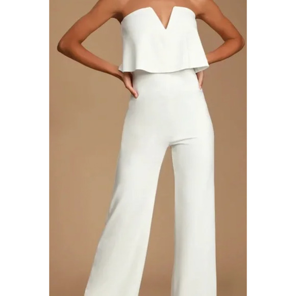 Lulus Pants - LULU'S XS  Power of Love White Overlay Straight Leg Strapless Jumpsuit NWT B47